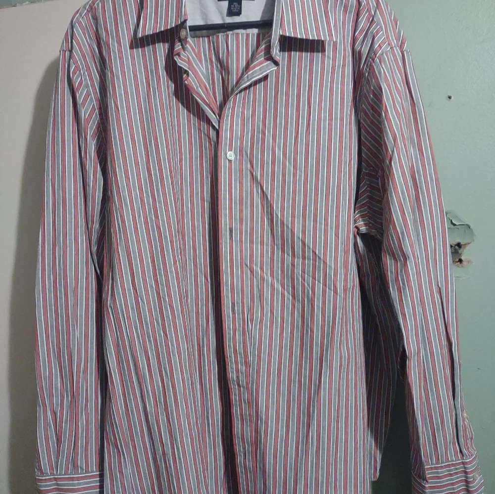 Men's Banana Republic red and grey striped long‎ sleeve button up shirt XXL